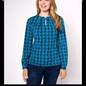 Isaac Mizrahi Blue Long Sleeve Fitted Blouse